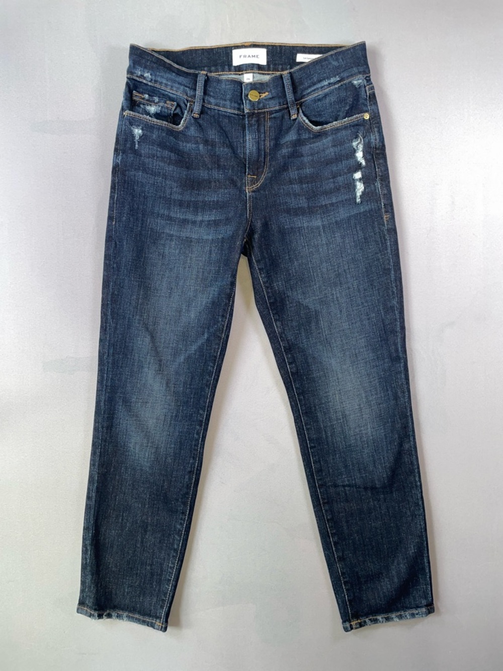 Frame Le Garçon Crop Dark Denim Slightly Distressed Jeans Size 26 - Picture 1 of 12